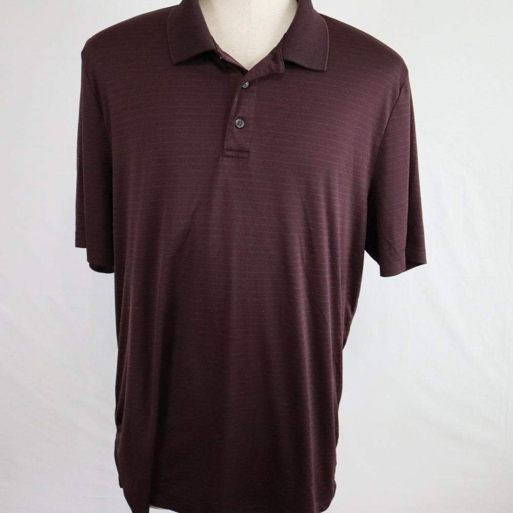 Perry Ellis Polo Shirt Mens 2XL XXL‎ Golf Casual Purple Striped Short Sleeve